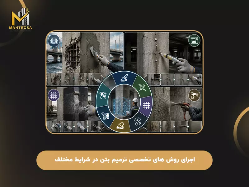 اجرای روش‌ های تخصصی ترمیم بتن در شرایط مختلف
