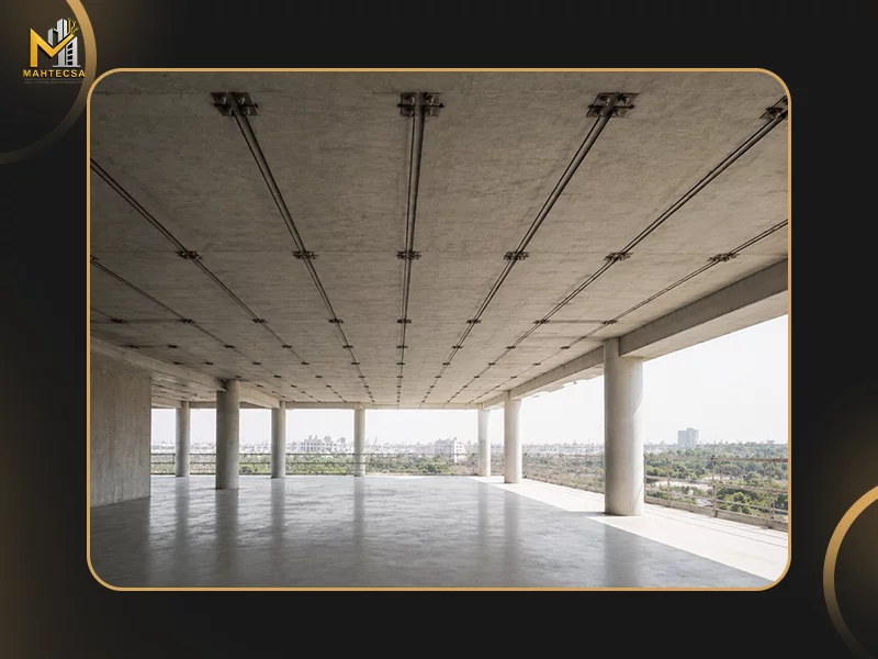 انواع دال بتنی: 7. دال پس ‌تنیده (Post Tensioned Slab)