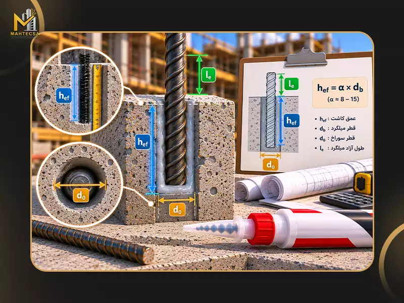 طول و عمق کاشت میلگرد با چسب چگونه تعیین می‌شود؟